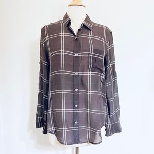 Eliot Womens Silk Plaid Button Down Shirt Gray Size Medium Roll-tab Sleeve